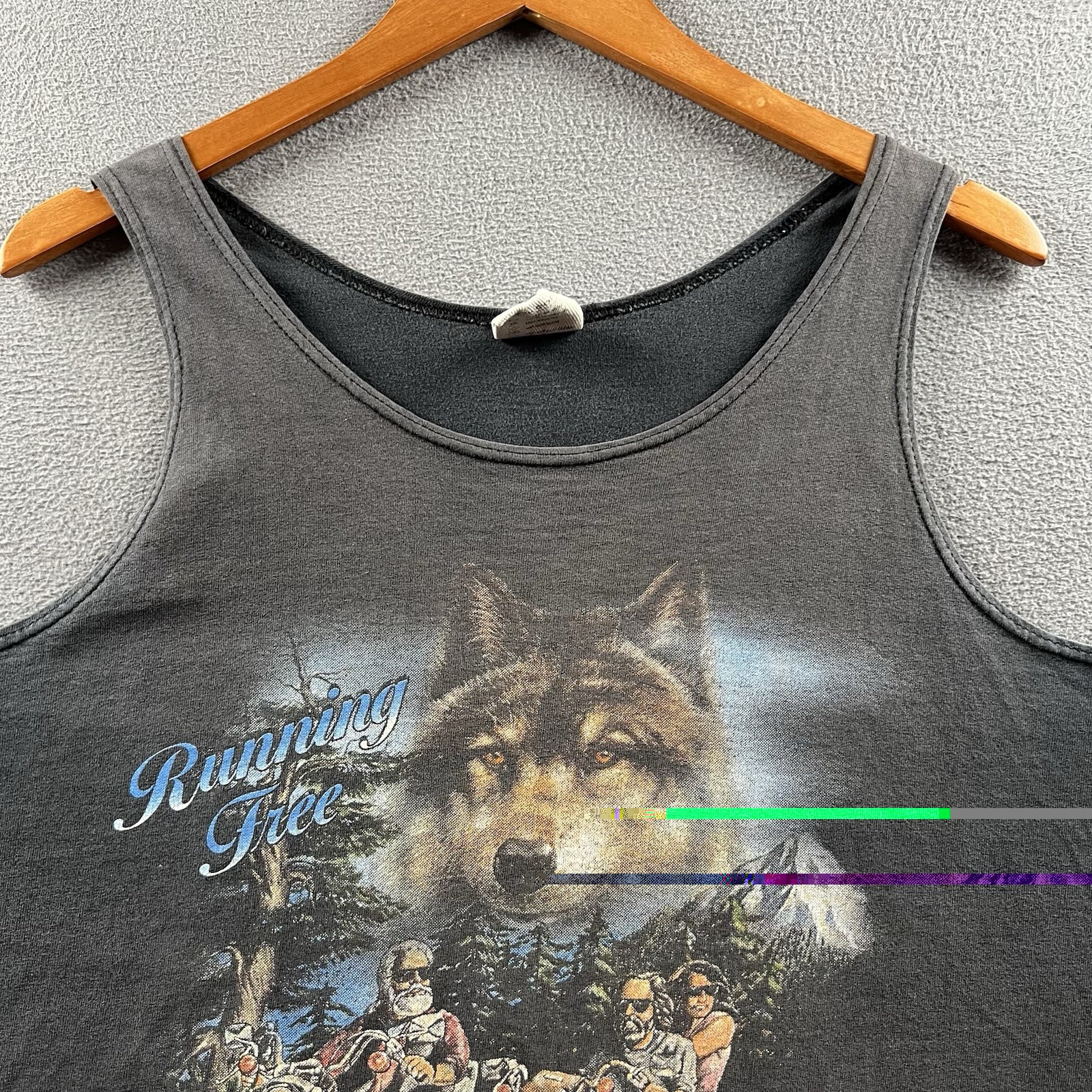 Vintage 3D Emblem Wolf Tank Top Mens Large Black Faded Sleeveless Biker Sturgis
