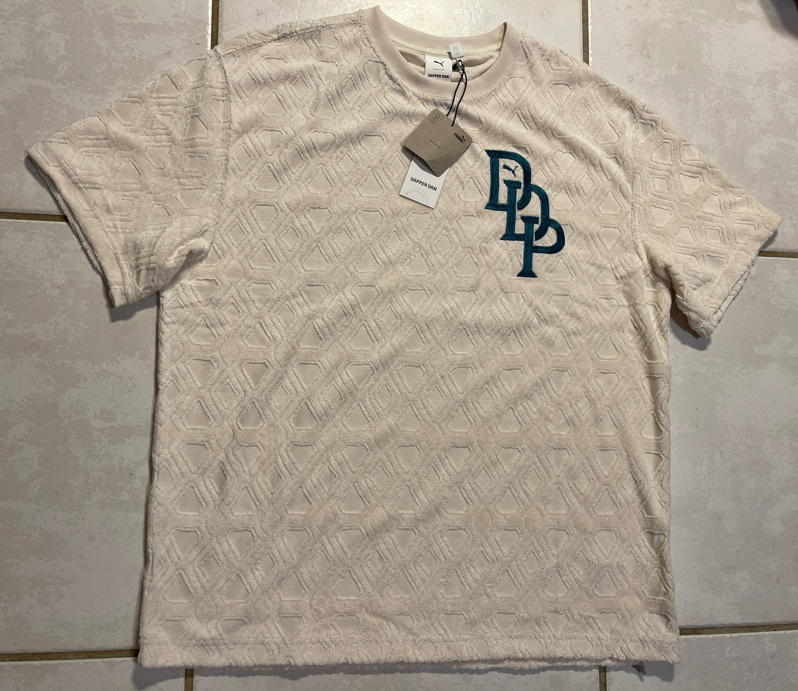 NWT PUMA Dapper Dan DDP Jacquard Shirt Beige Ivory Green 537351-93 Men’s Large