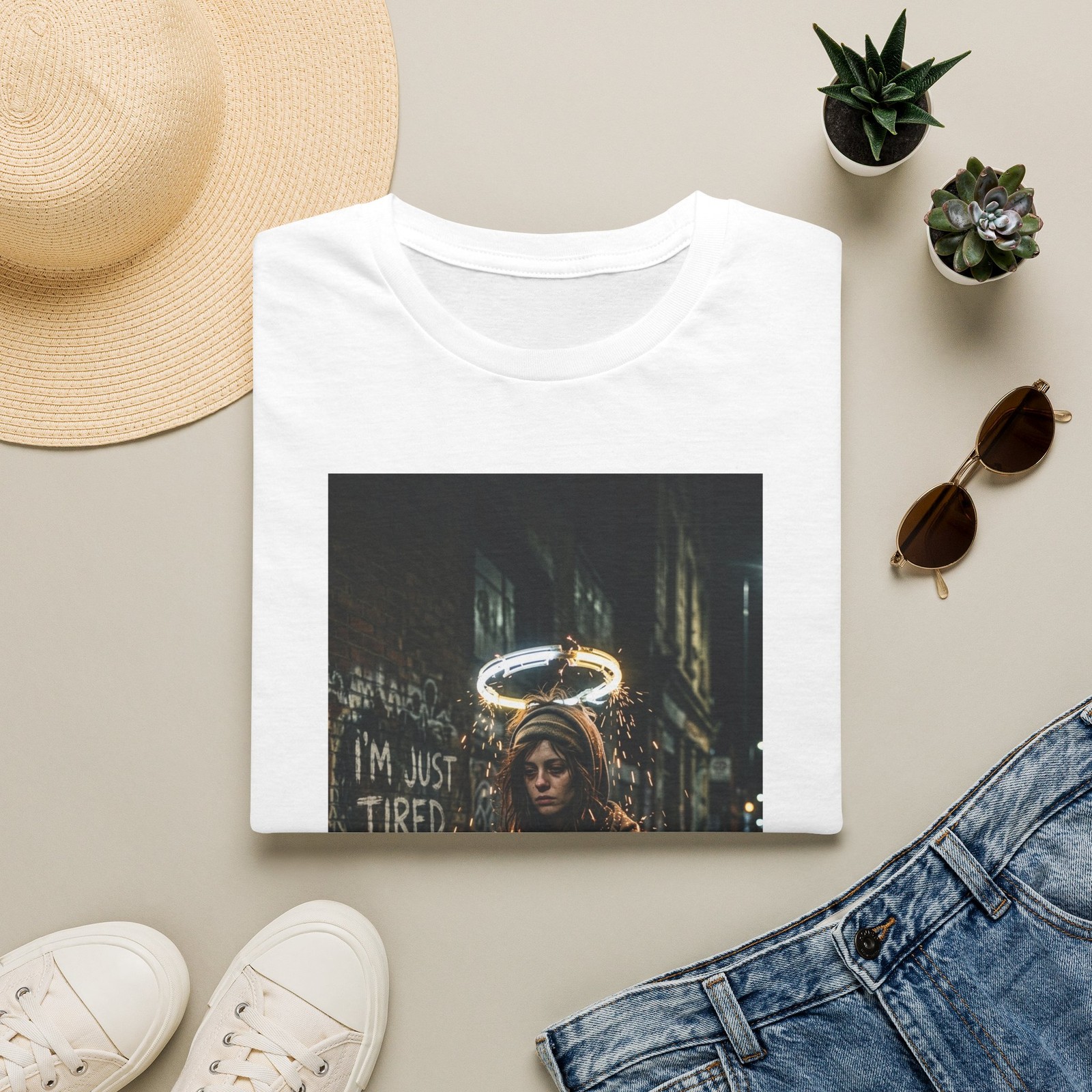 Neon Halo Photo T-Shirt I’m Just Tired