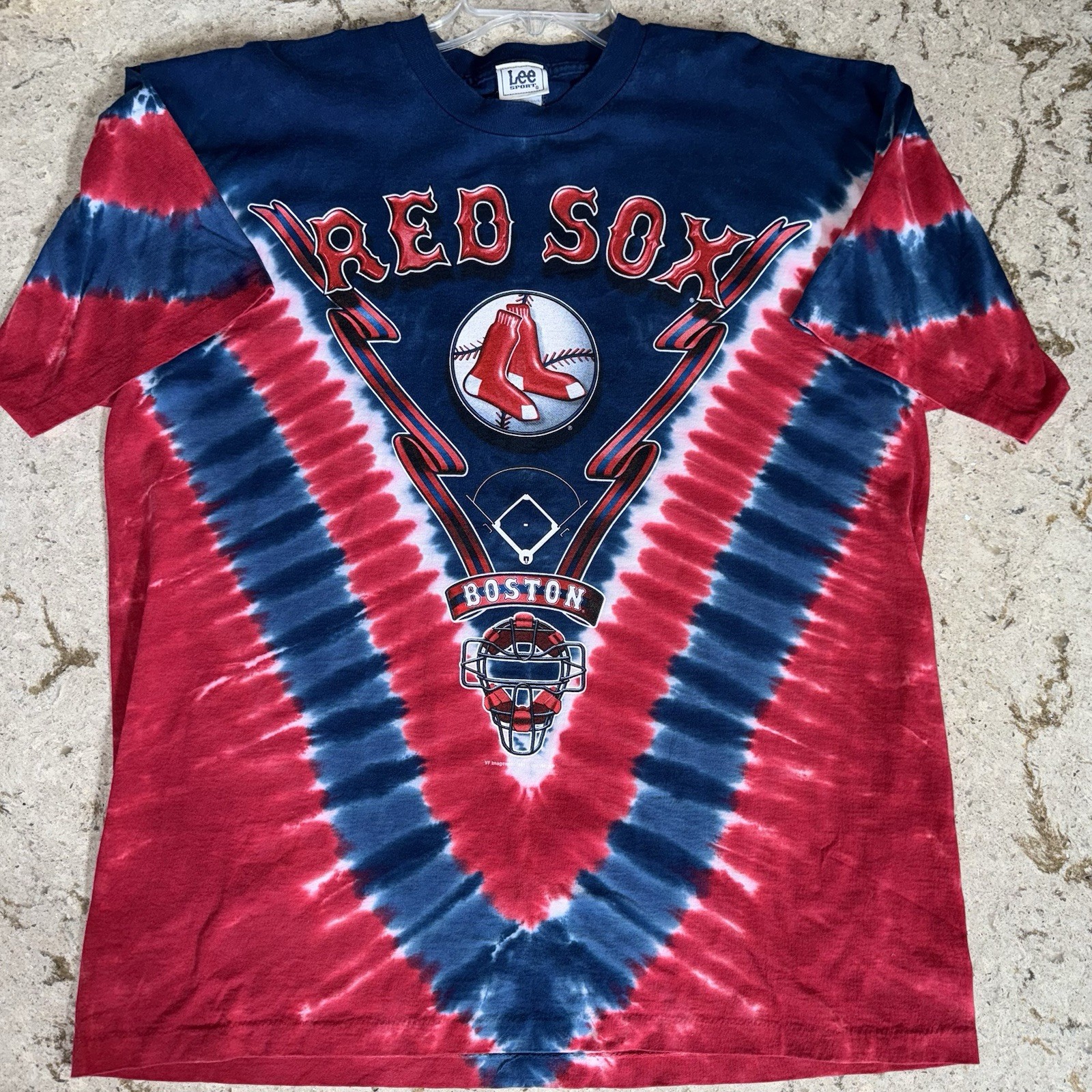 Vintage 90s Lee Sport Boston Red Sox Tie Dye T Shirt AOP Single Stitch Size XL!