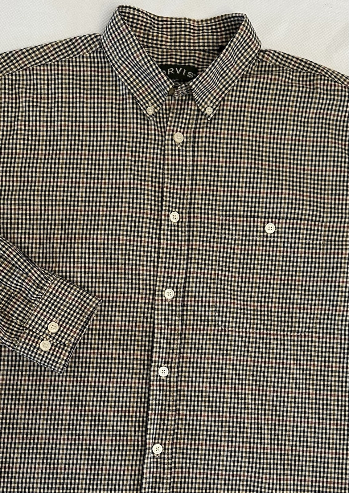 Orvis Country Twill Shirt Men L Check ButtonDown Long Sleeve Casual Dress Cotton