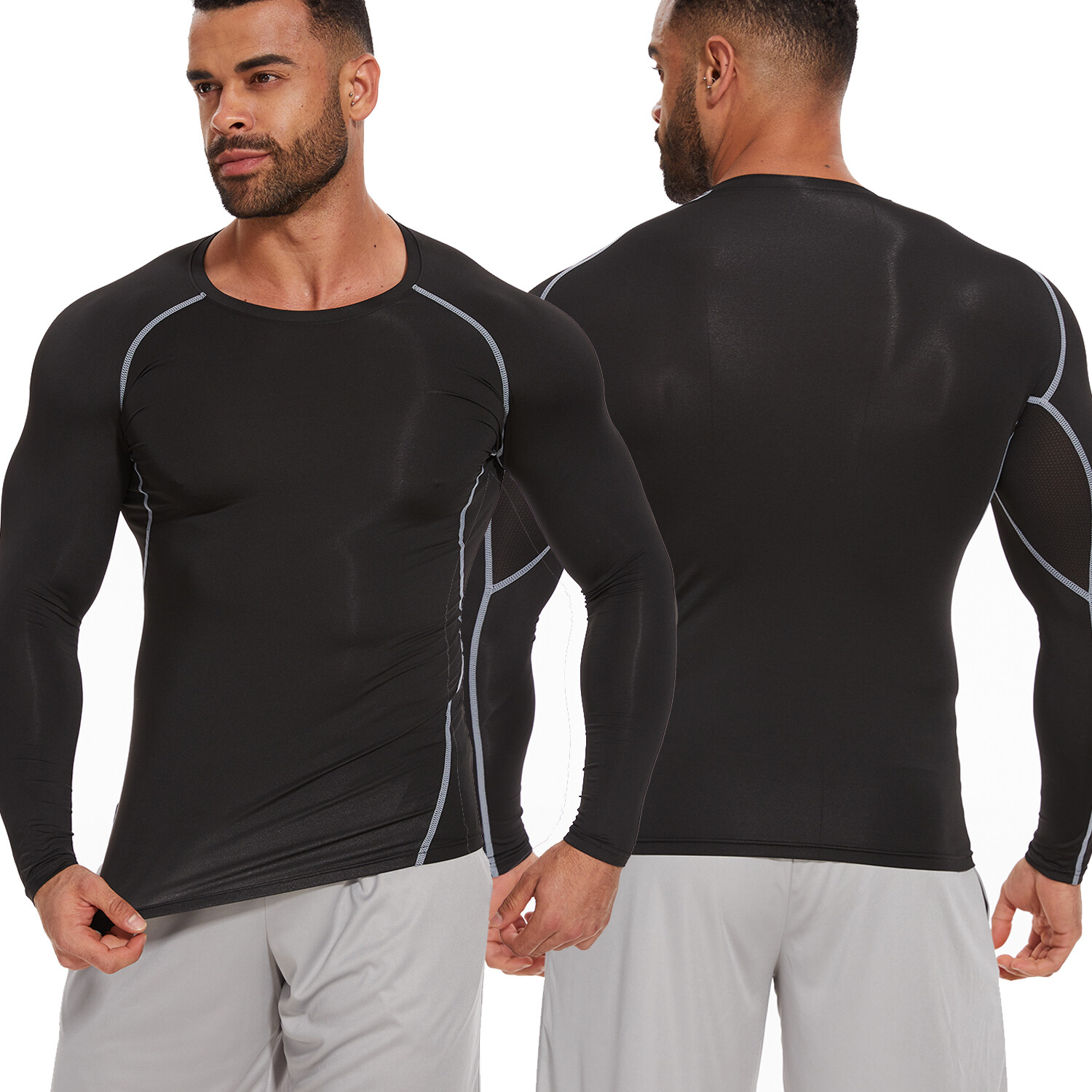 Mens Compression Shirts Long Sleeve Workout Baselayer Quick Dry Athletic Sports