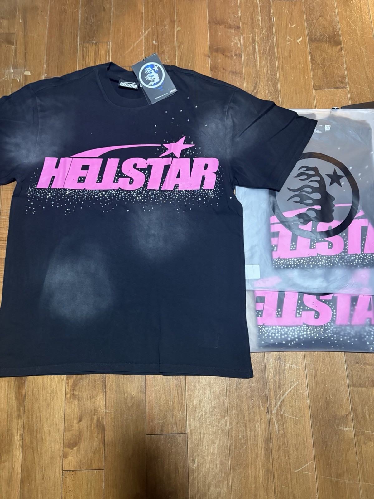 Hellstar T-Shirt Men’s Black & Pink w Rhinestones New