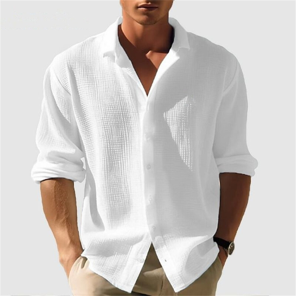 Men’s Waffle Shirt Casual Slim Shirts Long Sleeve Button Down Tops Blouse