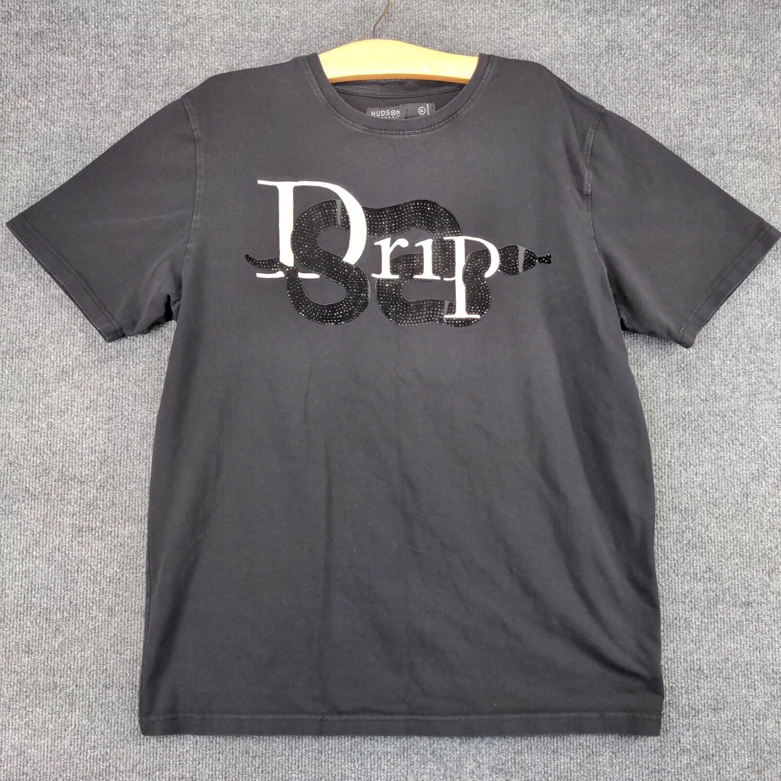 Hudson Outerwear Mens Snake Drip T-Shirt Black XL Short Sleeve Rhinestone Cotton