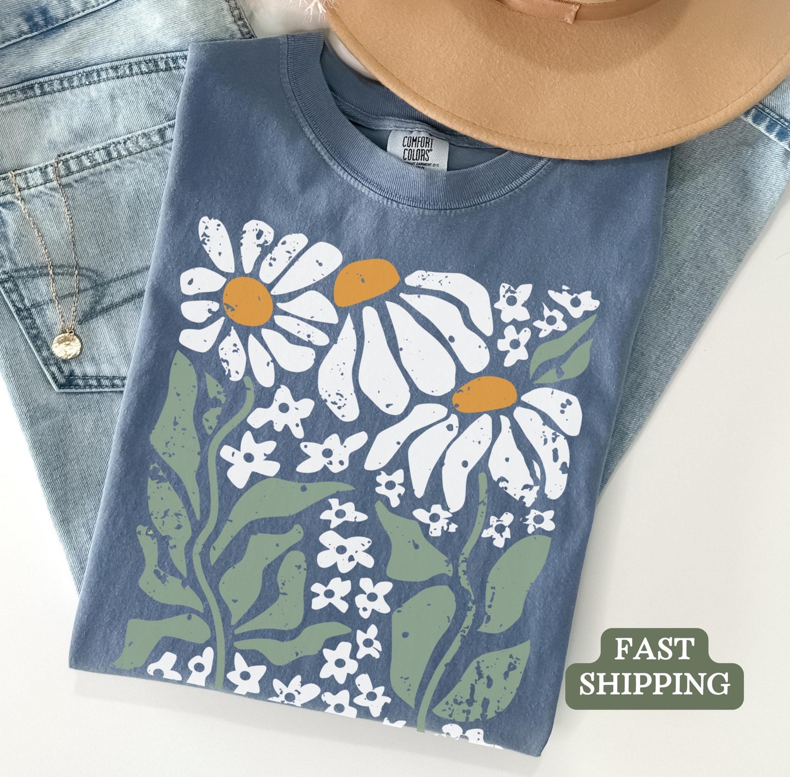 Boho Daisy Flower Comfort Colors Shirt Retro Floral Graphic Tee