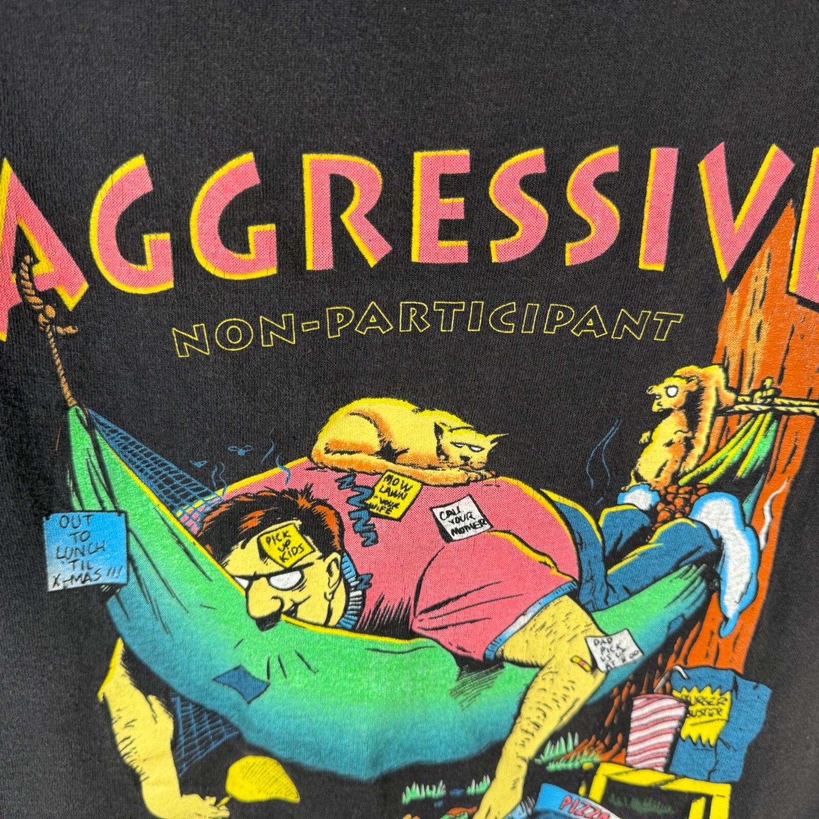 Vintage Aggressive Non-Participant 1994 Blue Cartoon Single Stitch L Tank N