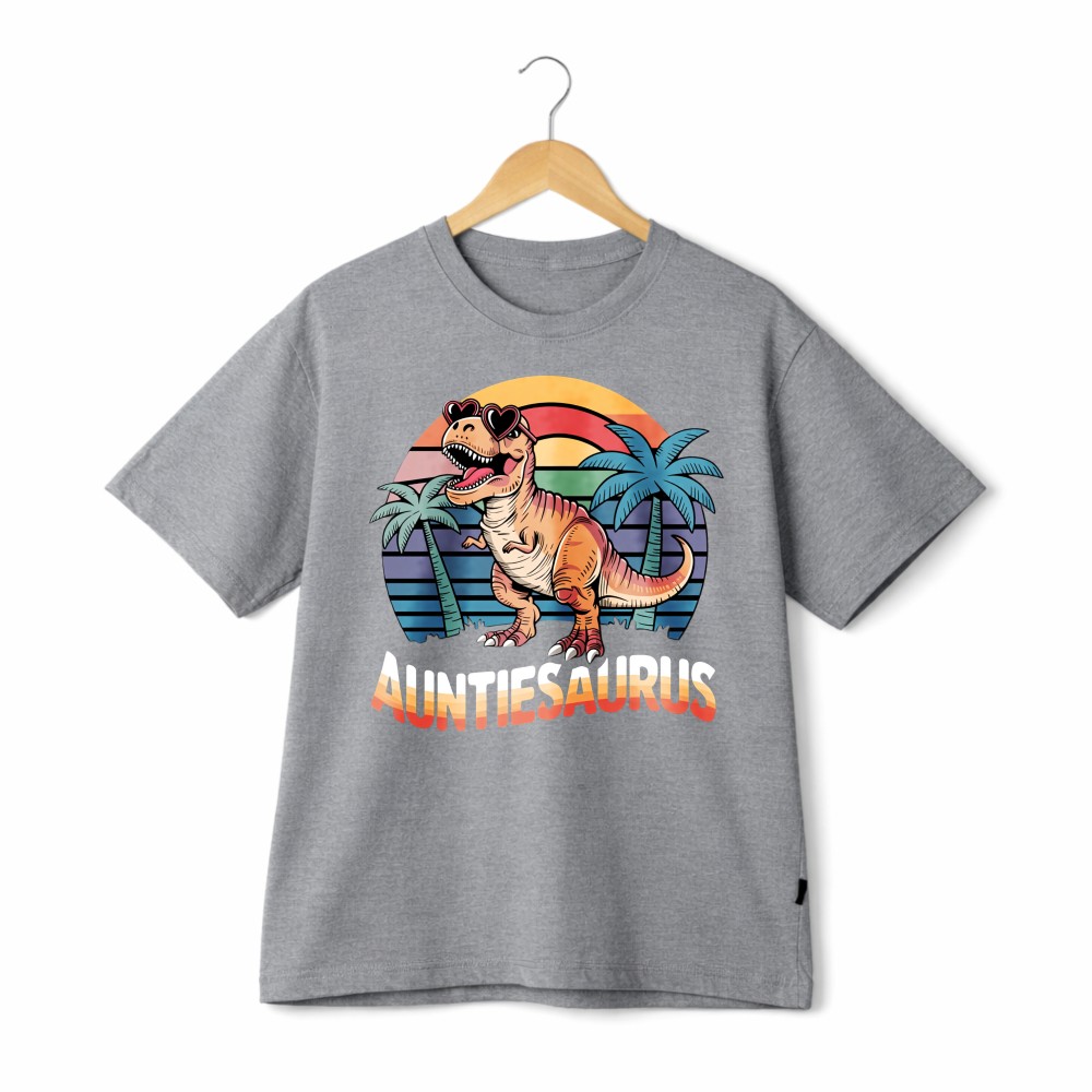 American Style Auntiesaurus Dinosaur Graphic T-Shirt Unisex Aunt Gift Casual Tee