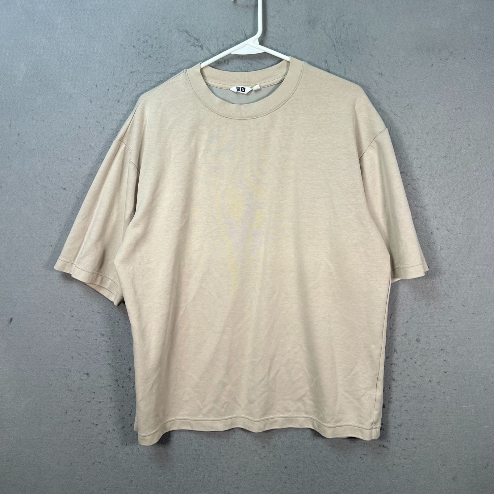 Uniqlo U Mens Large Beige Airism Oversized T-Shirt Cotton Blend Crewneck