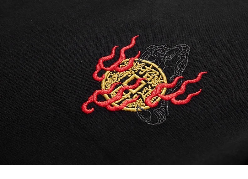 Men Embroidery Dragon T Shirt Hip Hop Streetwear Cotton Short Sleeve Tee