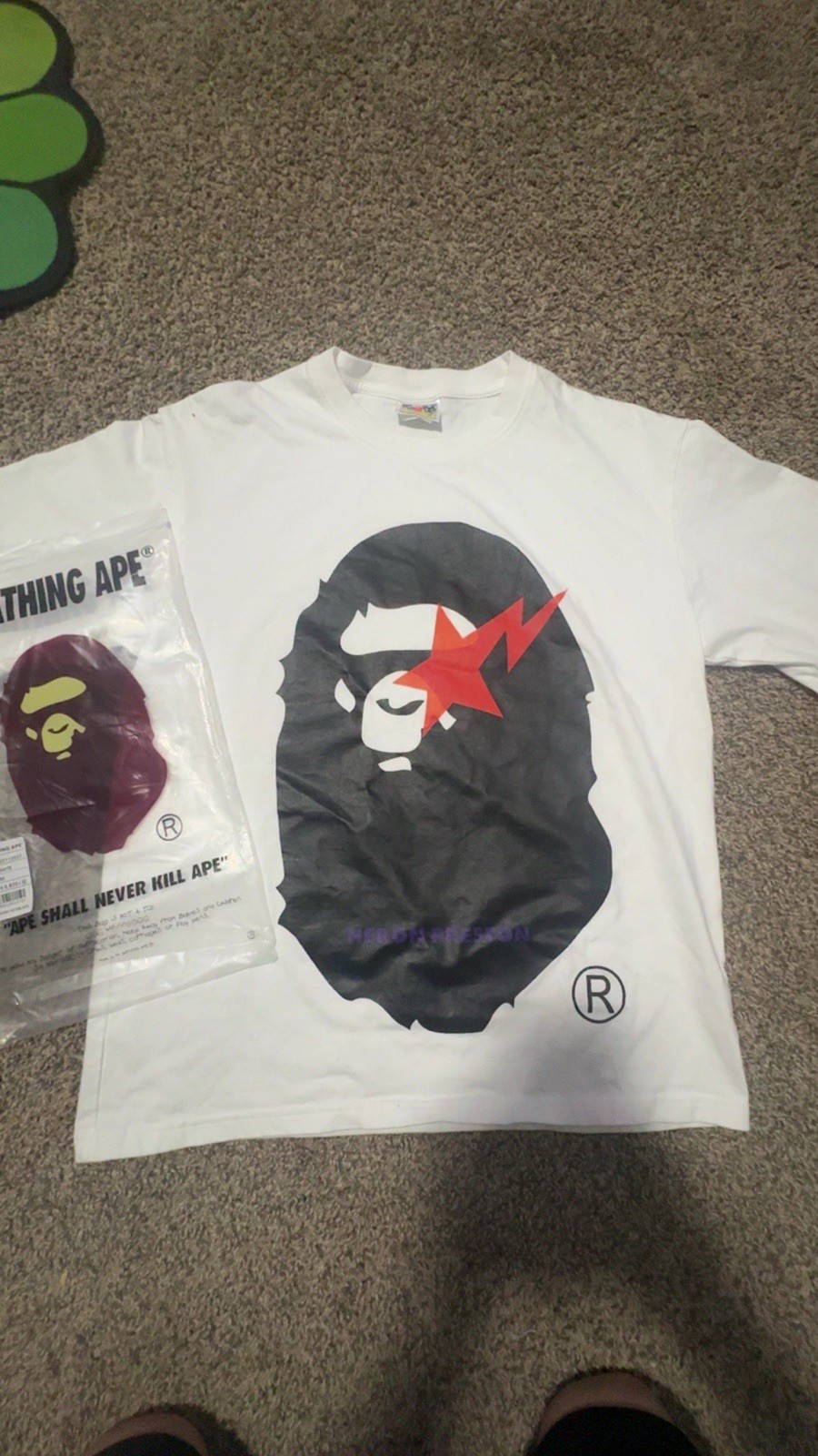A Bathing Ape BAPE Heron Preston Graphic Print White Crew Neck T-Shirt M