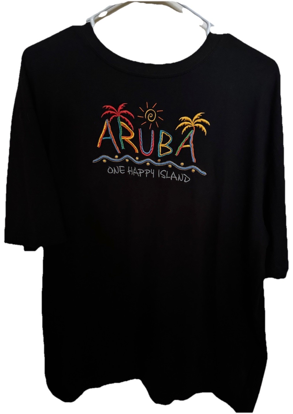 Aruba One Happy Island Black Graphic T Shirt Size 3XL Short Sleeve