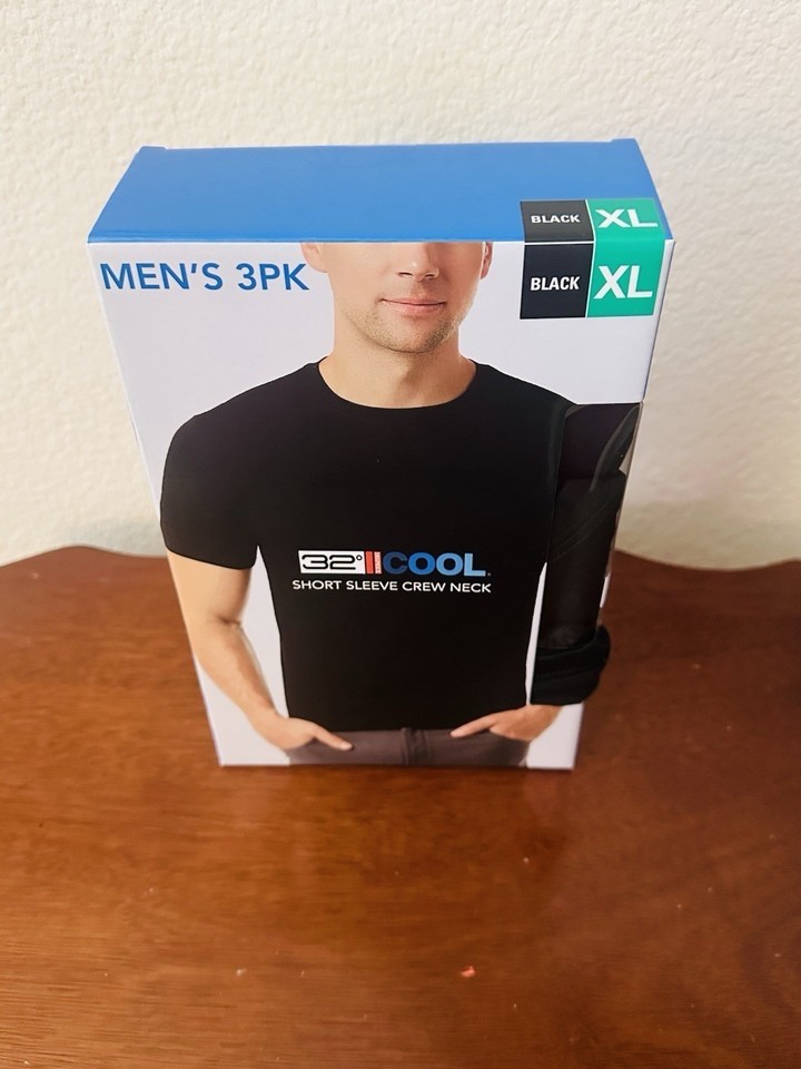 32 Cool Degrees Men’s 3pk Shirt xl Short Sleeve Crew Neck Black Anti Odor New