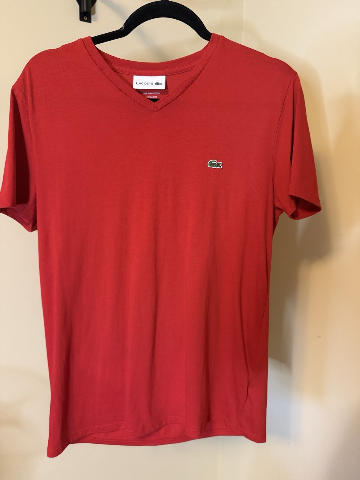 Lacoste Red Pima Cotton Jersey Crocodile Logo V-Neck T-Shirt Men’s M