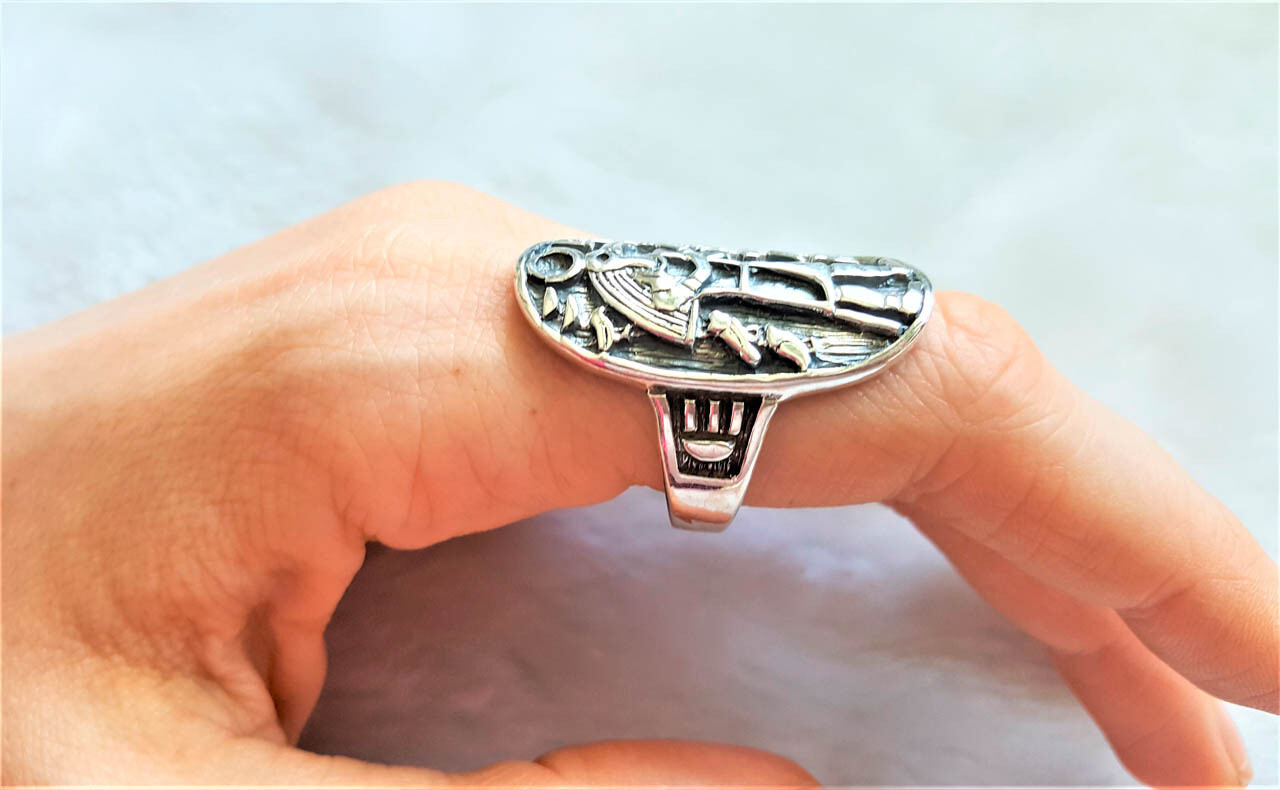 Great THOTH STERLING SILVER 925 Ring Ancient Egyptian God of Wisdom Ibis Head Hi