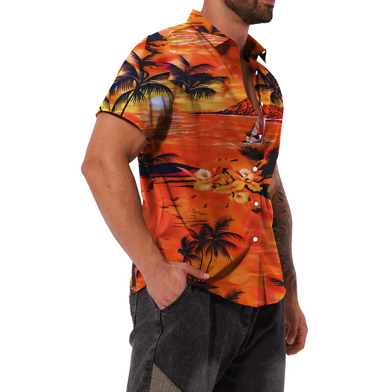 Hawaiian Shirt Men Aloha Summer Casual Beach Button-Down Cruise Holiday Party UE