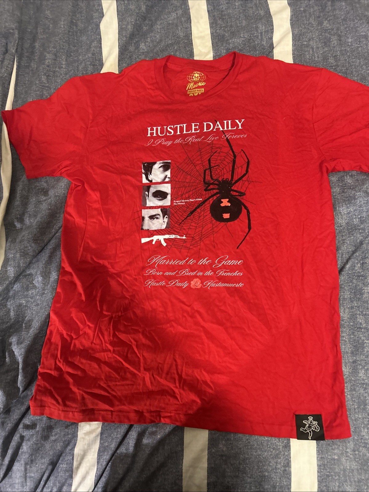 Men’s Red Muerte Hustle Daily Short Sleeve T-shirt 2XL Black Widow Spider Web