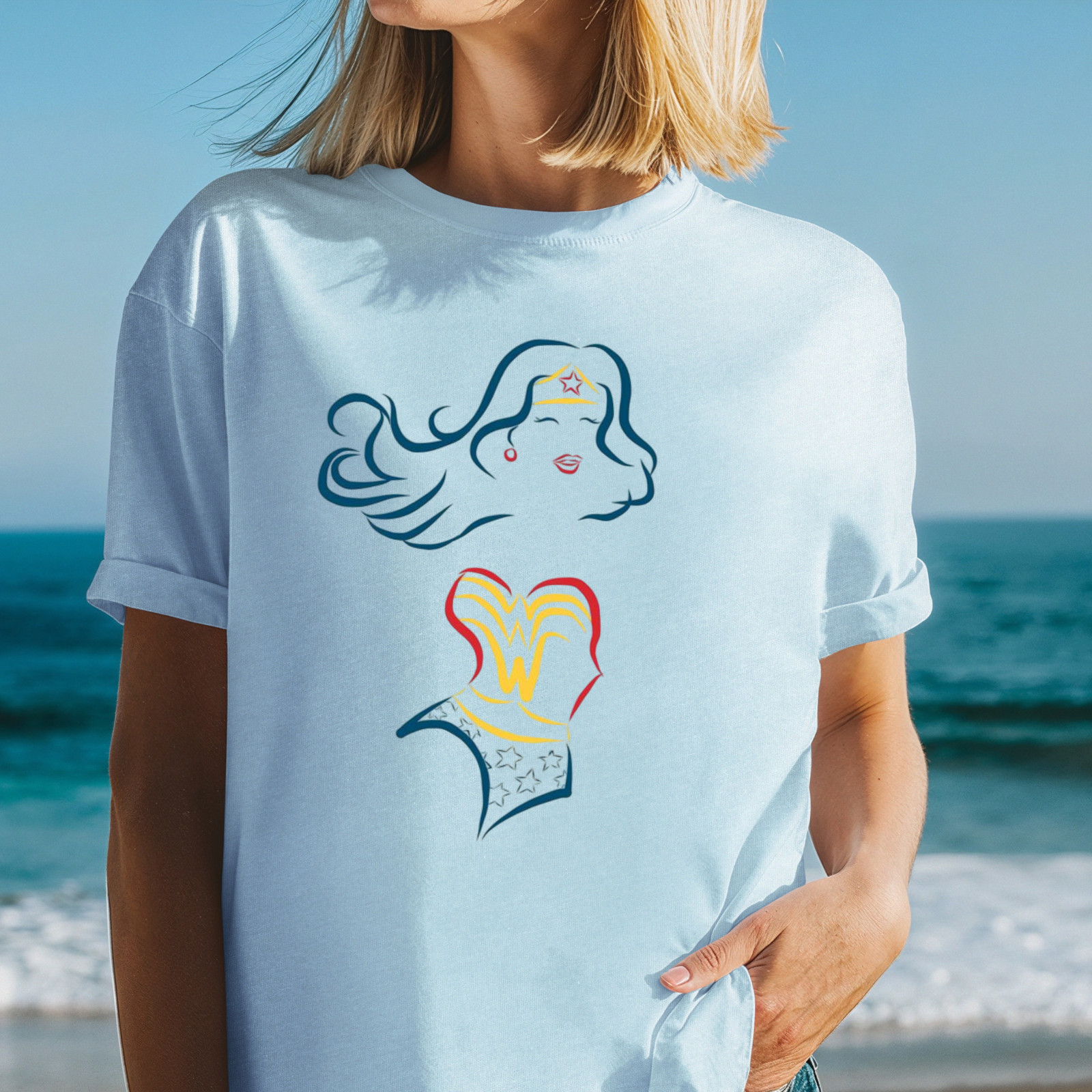 Minimal Wonder Woman Line Art T-Shirt | Feminine Superhero, Women Empowerment