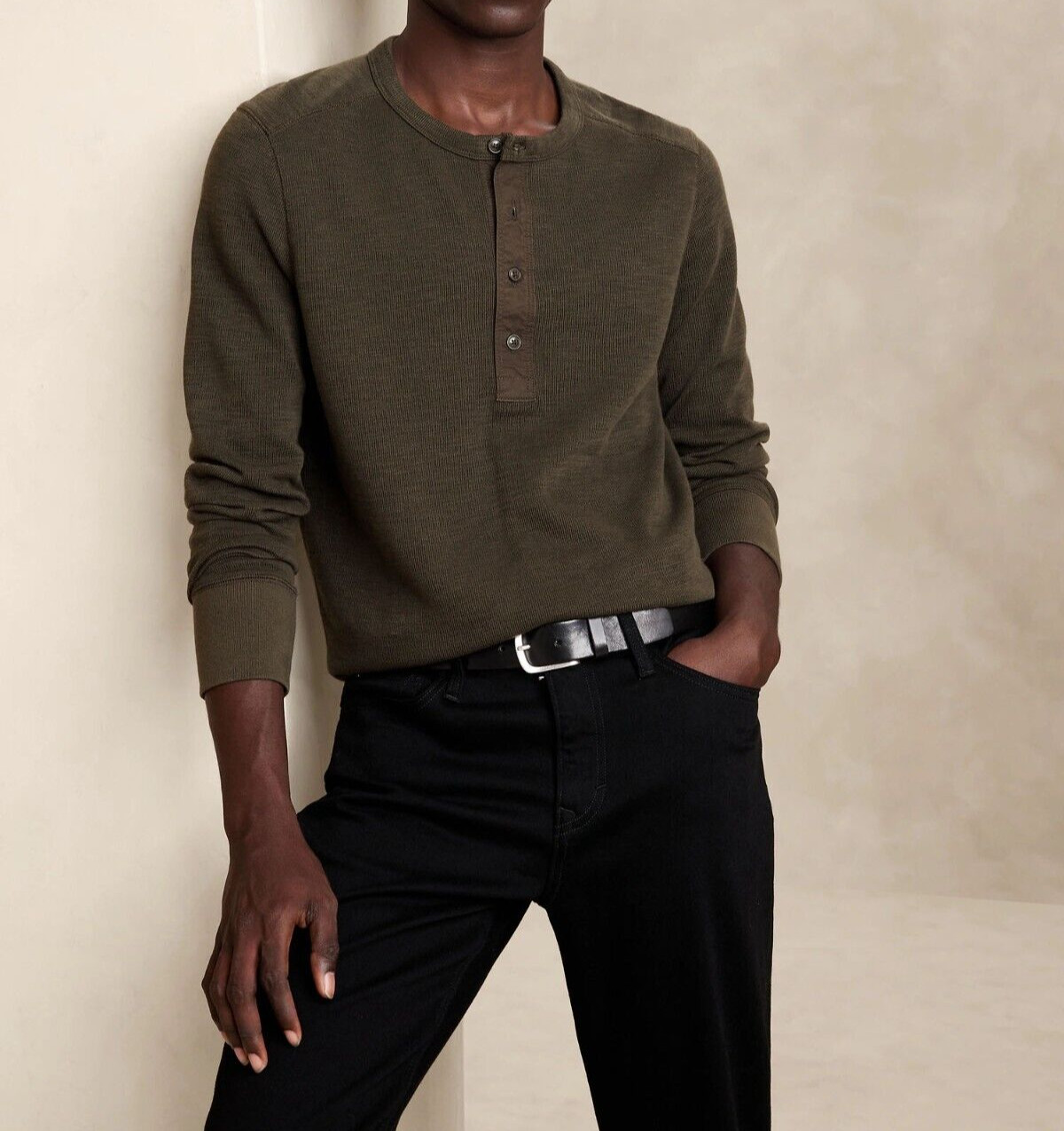 BANANA REPUBLIC Double-Knit Henley T-Shirt #734154