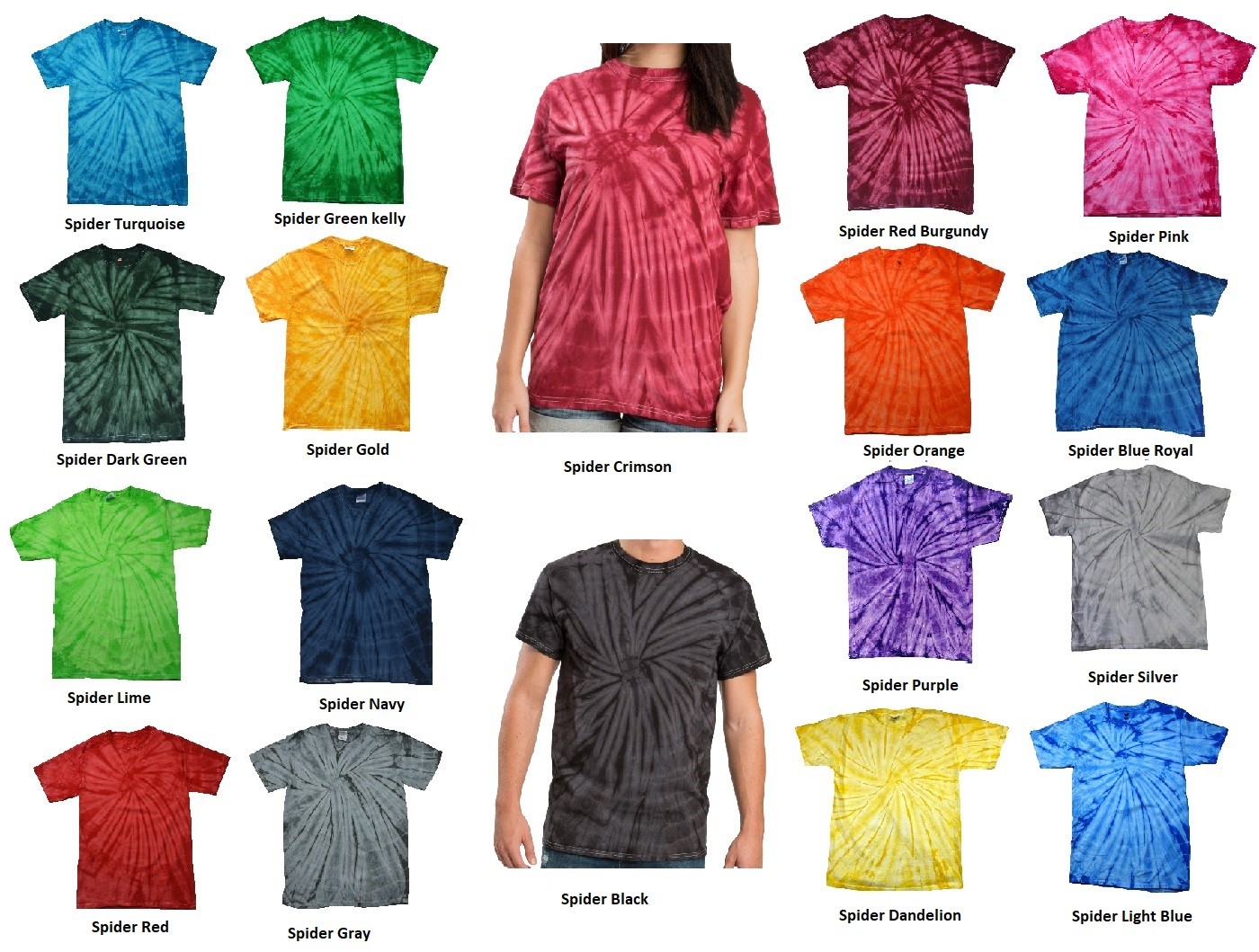 Tie Dye T-Shirts Red, Blue, Pink, Purple, Black, Green Kids Adult 100% Cotton