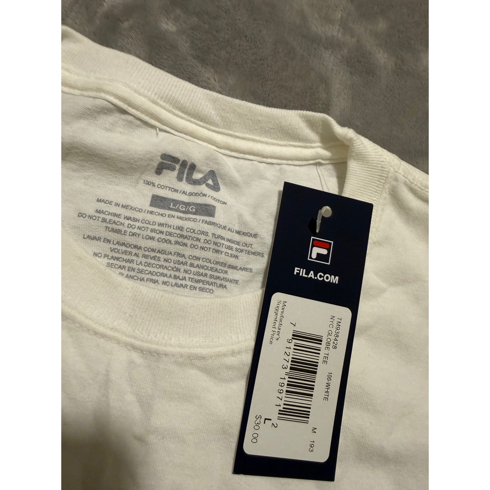 Fila T-Shirt Mens Large White NYC Tennis Flushing Meadows Globe Graphic Tee