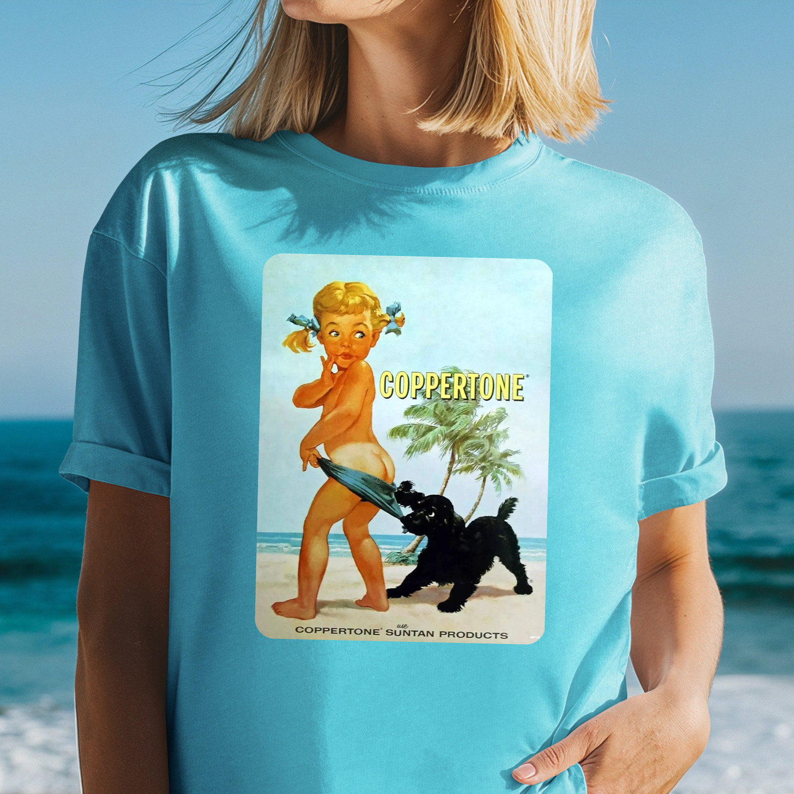 Coppertone Girl Dog T-Shirt | Vintage Beach Advertisement Tee, Vintage Beach Tee