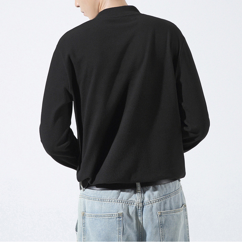 Spring Men Retro Half-Turtleneck Warm Long Sleeve Tee Solid Color T Shirt Tops