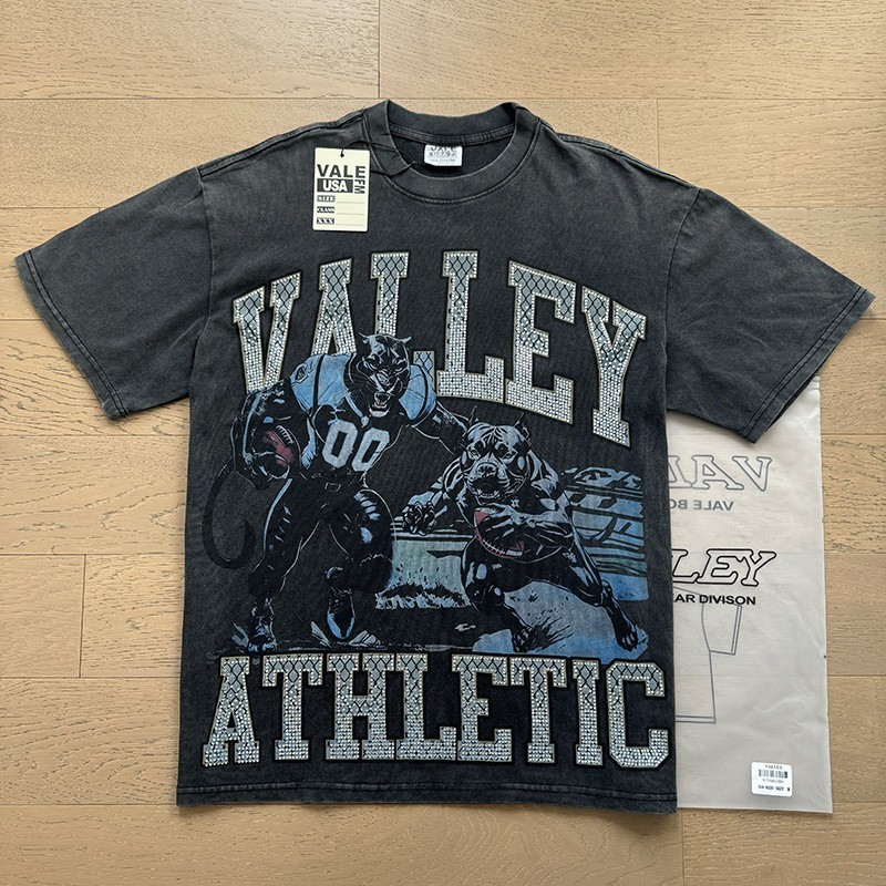 Vale Forever Washed Vintage Beaded Letter Graphic Round Neck T-Shirt