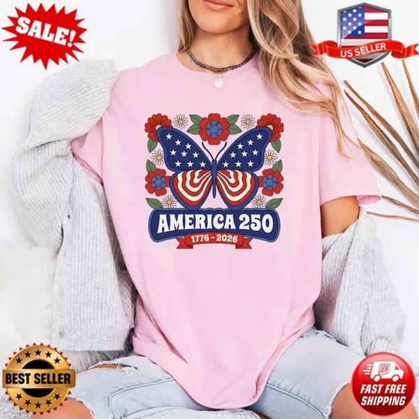 USA 250th Anniversary Top, Patriotic Floral Apparel, 4th Of July T-Shirt S-5XL