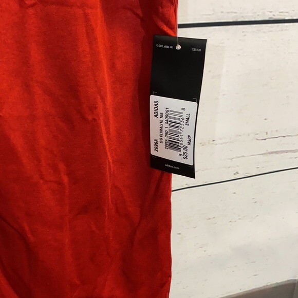 Adidas Tee Shirt Top Mens Small Red Short Sleeve Climate Crew Logo Basic
