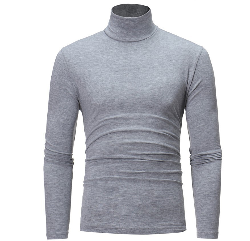 Spring and Autumn Men’s Thin Solid Color Half Turtleneck Long Sleeve T-Shirts