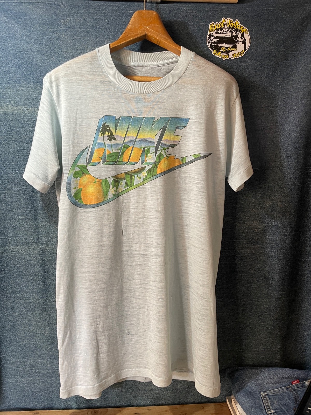 Vintage 80s Nike Orange Grove Swoosh T Shirt Single Stitch Distressed