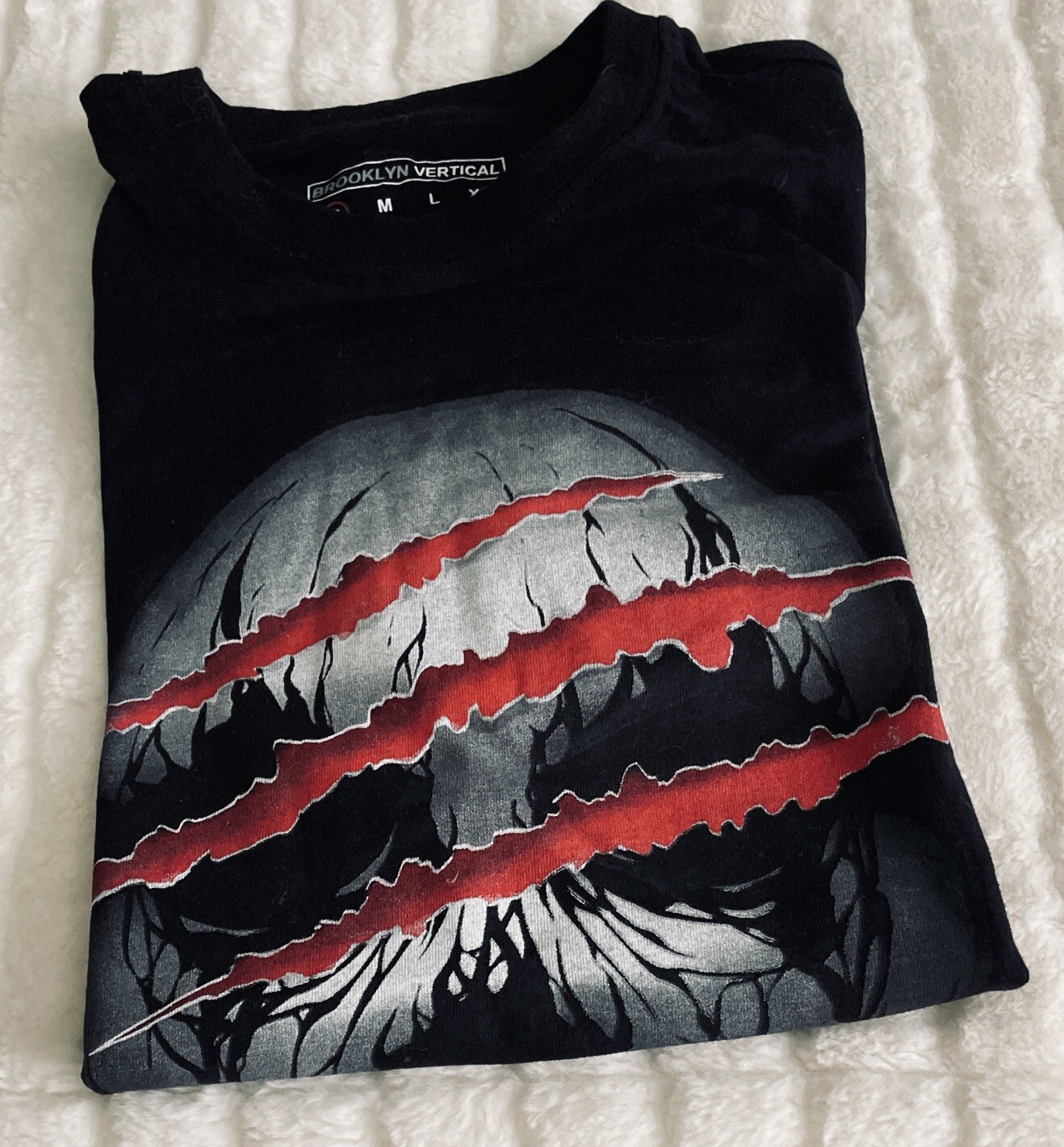 NWOT Brooklyn Vertical-Size Small Black Skull Horror Tee Shirt- Cotton- HH