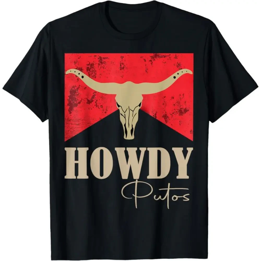 100% Cotton Howdy Putos Bull Skull Country Western Graphic T-Shirt