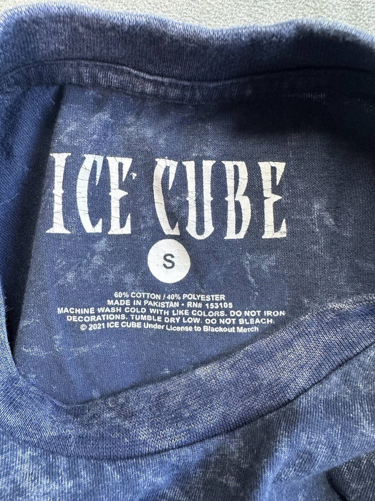 Ice Cube Picture Blue Print Tshirt Short Sleeve Graphic Tee Mens Small Digital