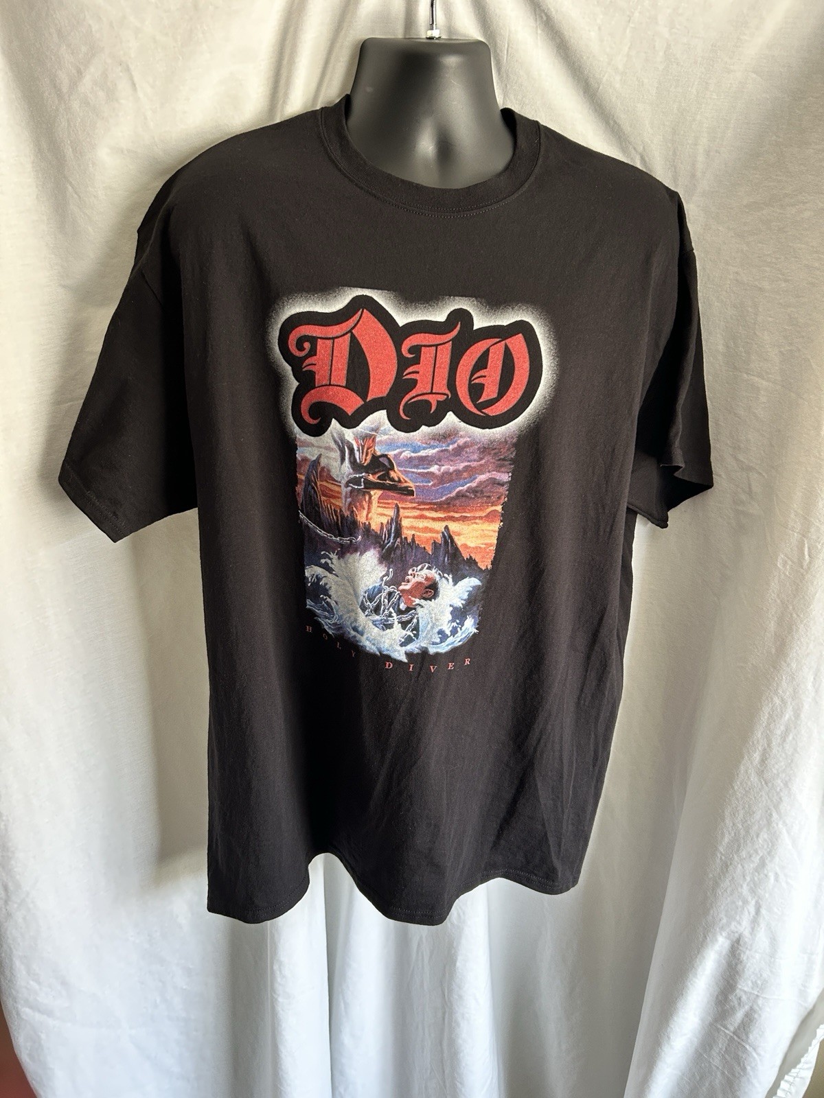 Vintage Late 1990s DIO Holy Diver T-Shirt XL Black Single-Sided Honduras RN90836