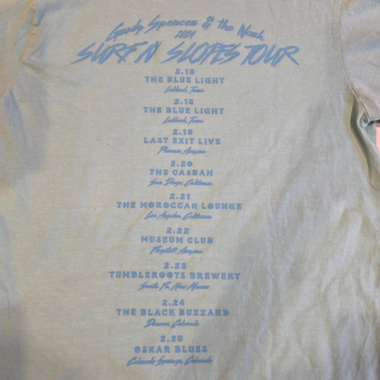 Grady Spencer & The Work Surf N Slopes Tour 2024 Band Tee Comfort Colors Blue M