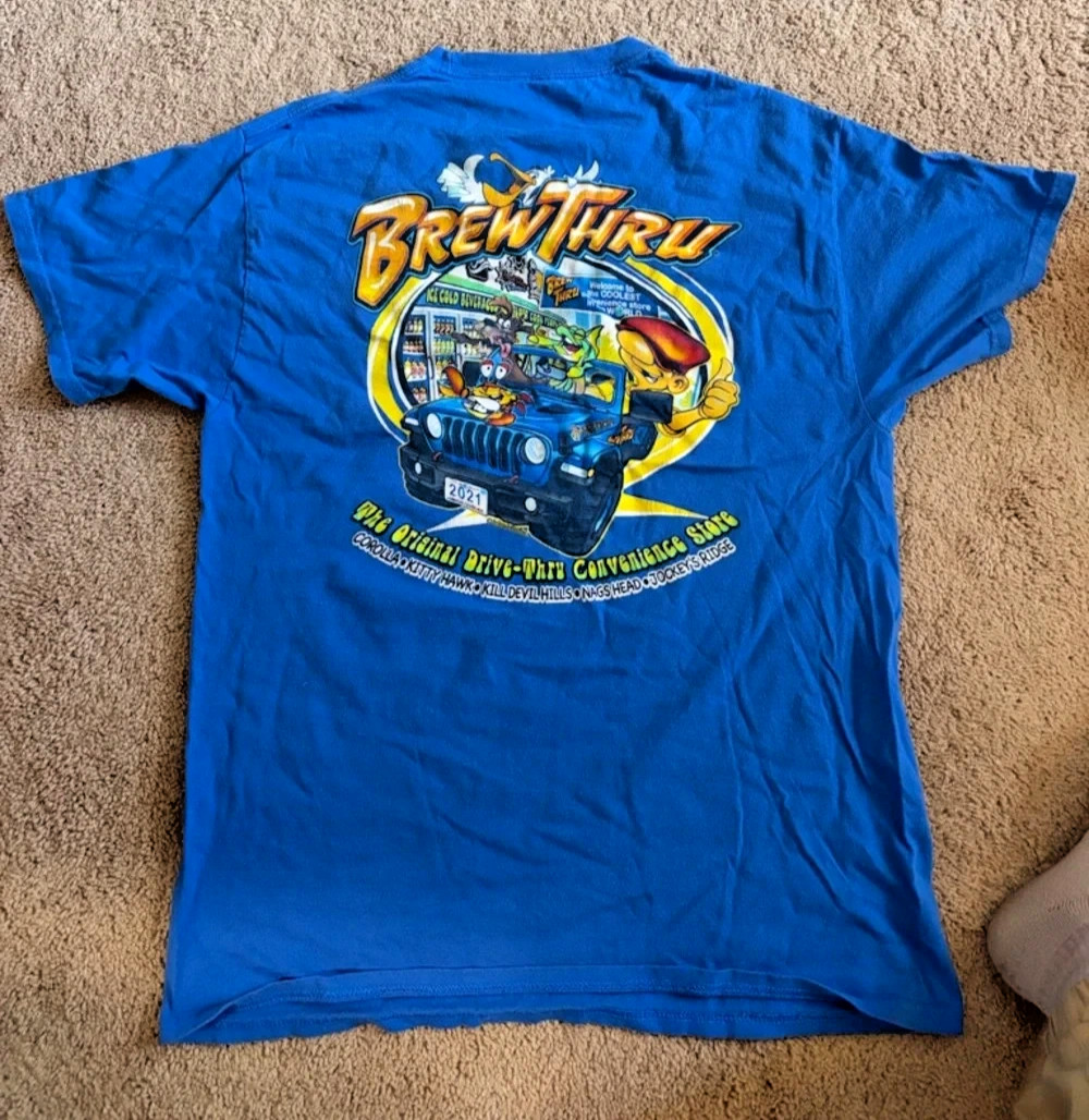 Brew Thru OBX North Carolina 2016 Mediuml Mens Blue Graphic Short Sleeve Tee