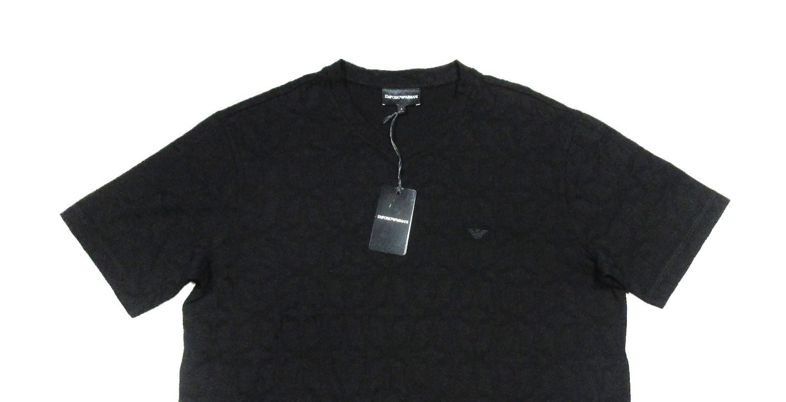 Emporio Armani Men’s Black Textured Pattern V-Neck Short Sleeve T-Shirt 3XL