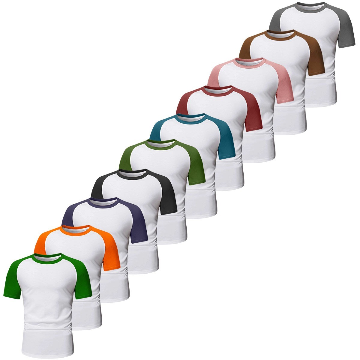 Mens Short Sleeve T Shirt Raglan FOLT Contrast Baseball 100% Cotton New Tee Tops