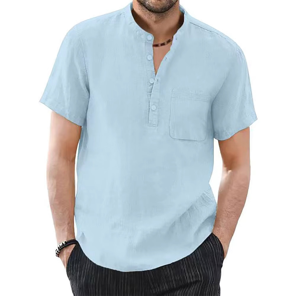 Men’s Cotton Linen Short Sleeve Casual Shirt Breathable Summer T-shirt Tee Gift