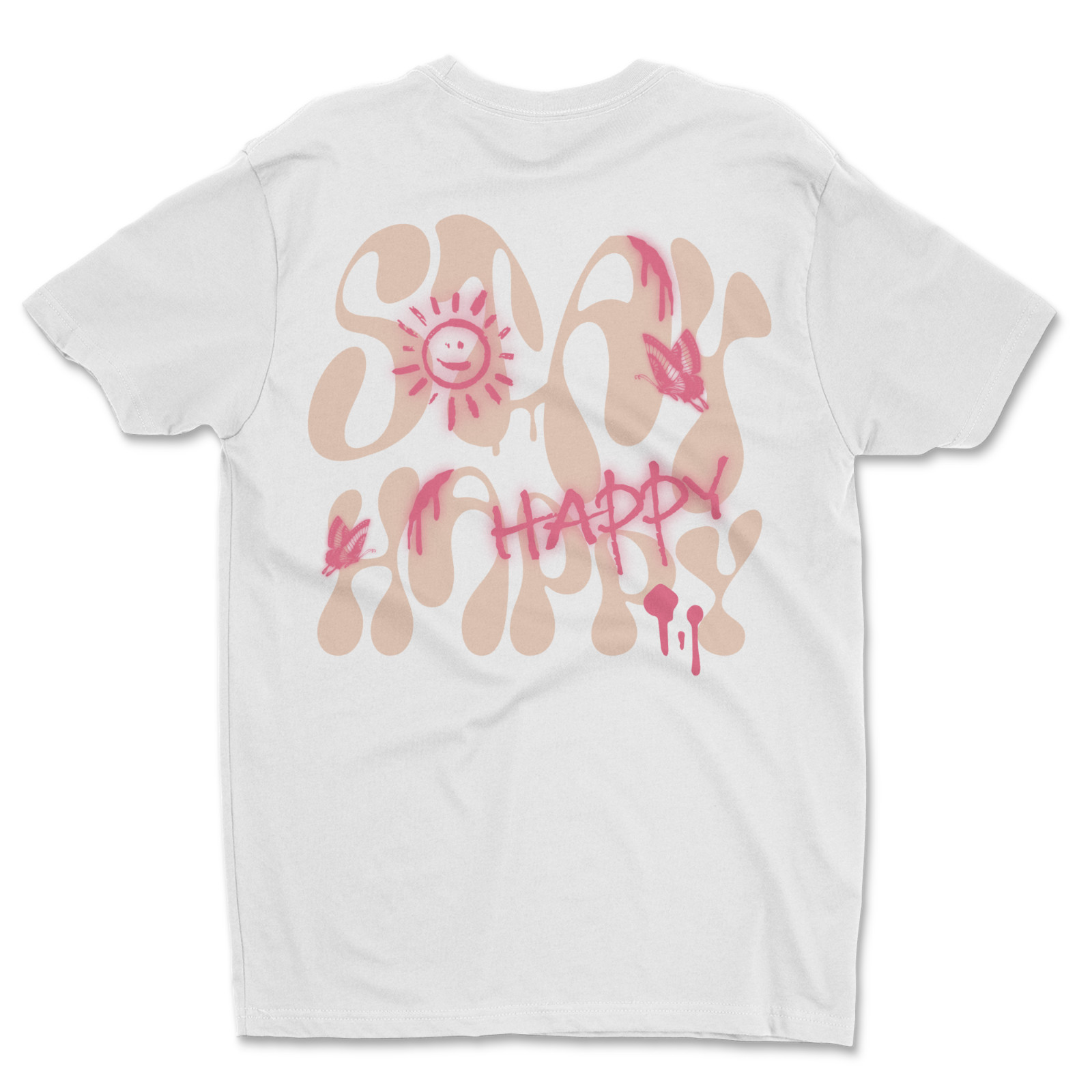 Custom T-Shirt, Stay Happy Dtf Print On Next Level T-Shirt unisex Soft Cotton