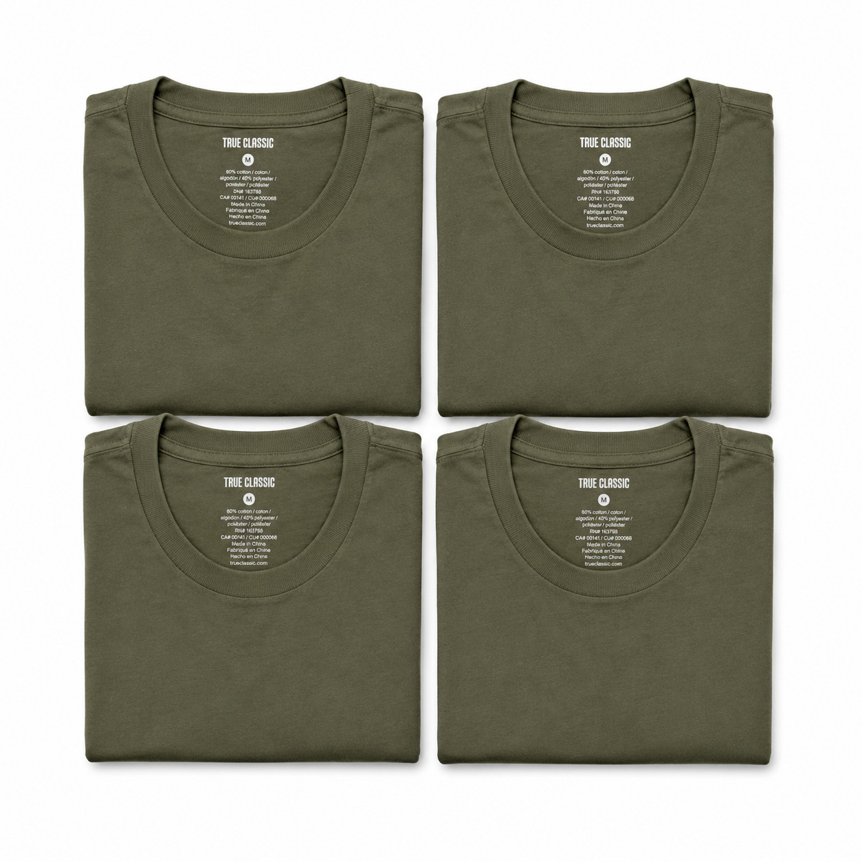 True Classic – Crew Neck – Short Sleeve T-Shirt – Olive Green – Medium – 4 Pack