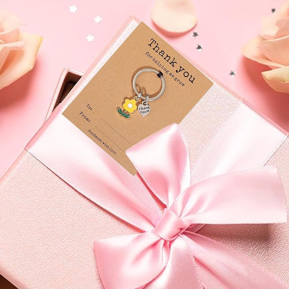 5PCS Flower Keychain Charms with Thank You for Helping Me Grow Cards Teacher …