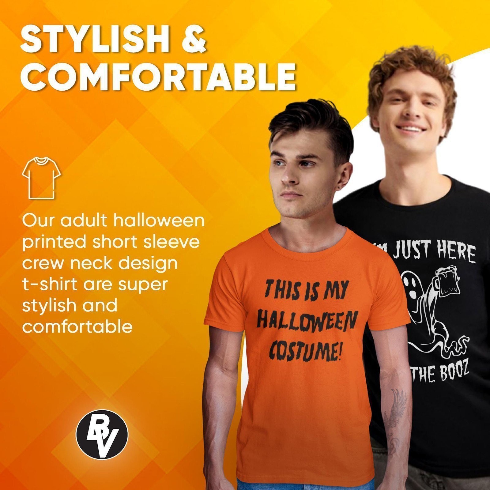 BROOKLYN VERTICAL Adult Halloween Printed T-Shirts Jack O’ Lantern Pumpkin Skele