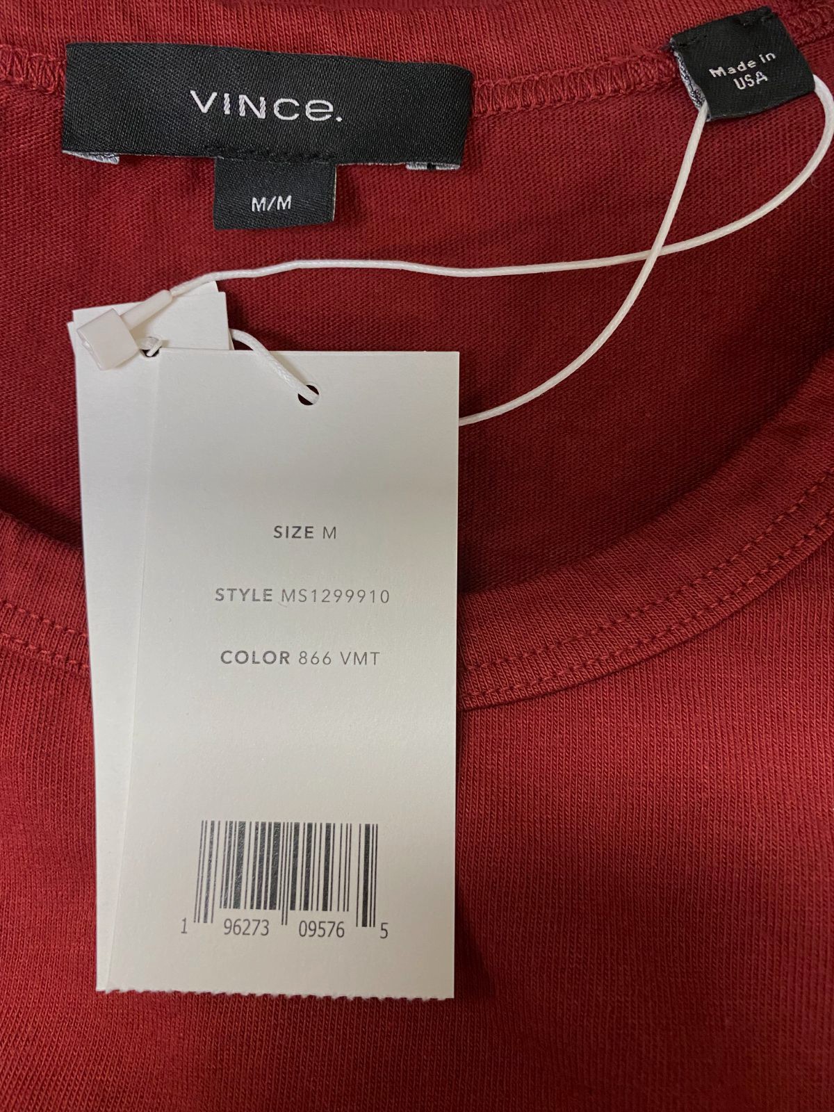 $80 Vince Men’s Red Solid Garment Dye Short-Sleeve Cotton Crew T-Shirt Size M
