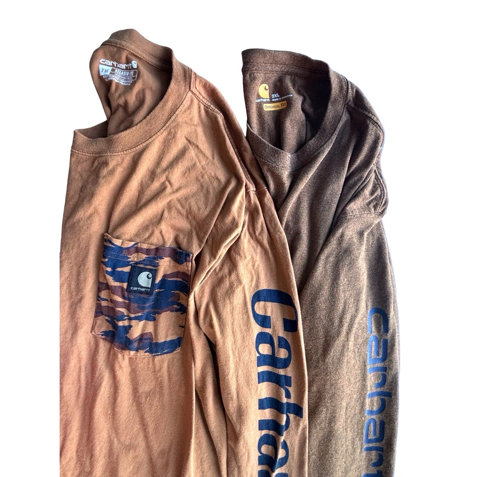 Carhartt Long Sleeve T-Shirt Bundle Mens 2XL Brown Camo Pocket Distressed 2pk