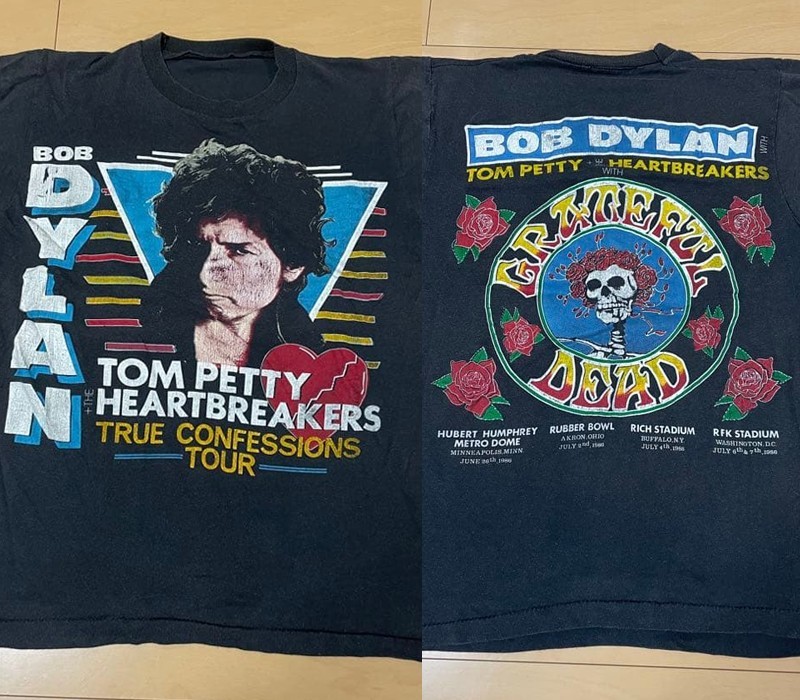 Rare Bob Dylan x Tom Petty Heartbreakers 2 sided Black T shirt Vtg NH26307
