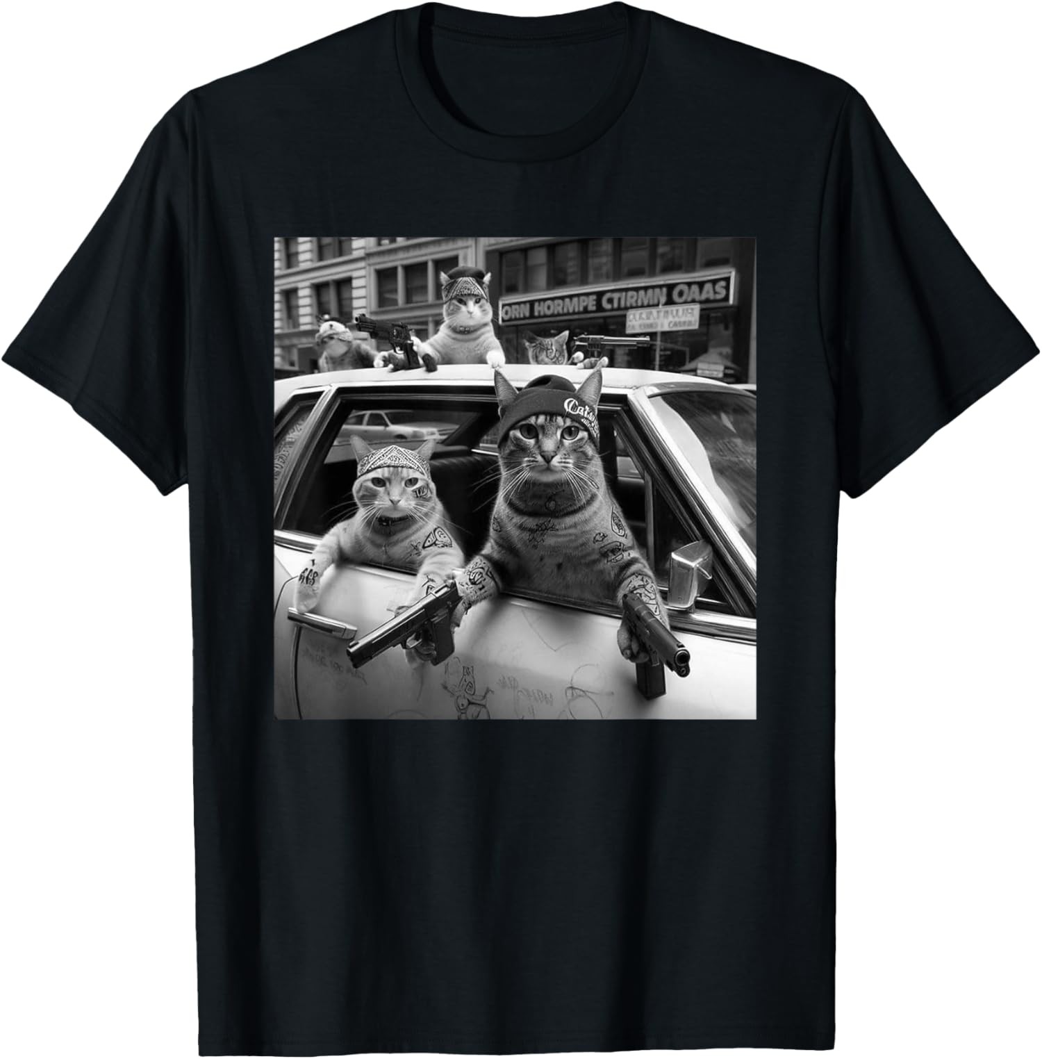 Funny Gangster Cats Street Design Funny Gangster Cat Unisex T-Shirt