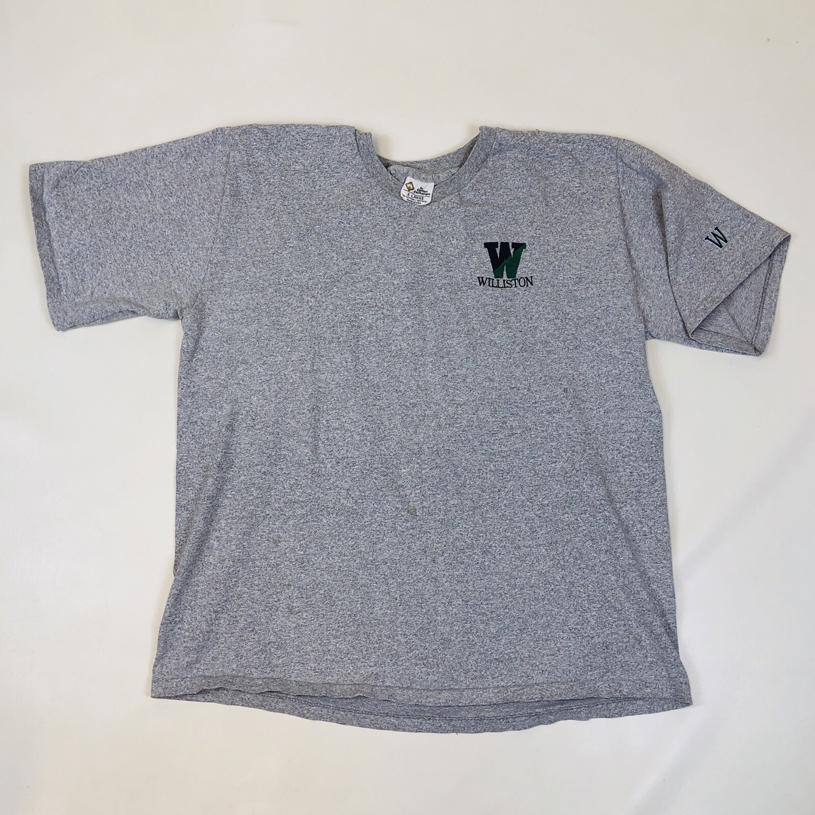 Vintage Williston School Cotton Exchange Embroidered Gray T-Shirt Size XL USA